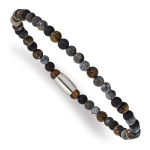 Stainless Steel Polished Spectrolite/Agate/Tiger's Eye/Blue Stone Bracelet