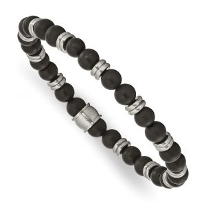 Stainless Steel Brushed Agate Stretch Bracelet