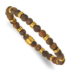Stainless Steel Brushed Yellow IP-plated Tiger's Eye Stretch Bracelet