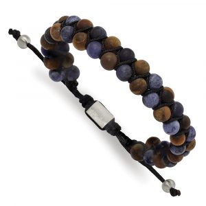 Stainless Steel Brushed Tiger's Eye/Sodalite Adjustable Bracelet
