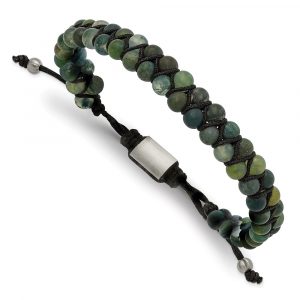 Stainless Steel Brushed Green Agate Adjustable Bracelet