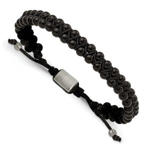 Stainless Steel Brushed Black Agate Adjustable Bracelet