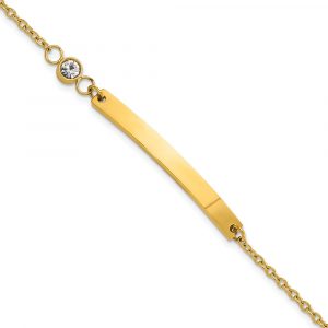 Stainless Steel Polished Yellow IP Crystal 6.75-inch w/1-inch ext ID Bracelet
