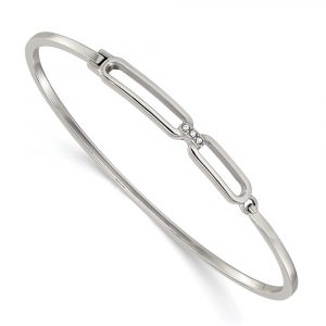 Stainless Steel Polished with Crystals Hinged Bangle