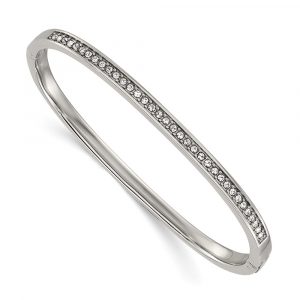 Stainless Steel Polished with Crystals 4mm Hinged Bangle