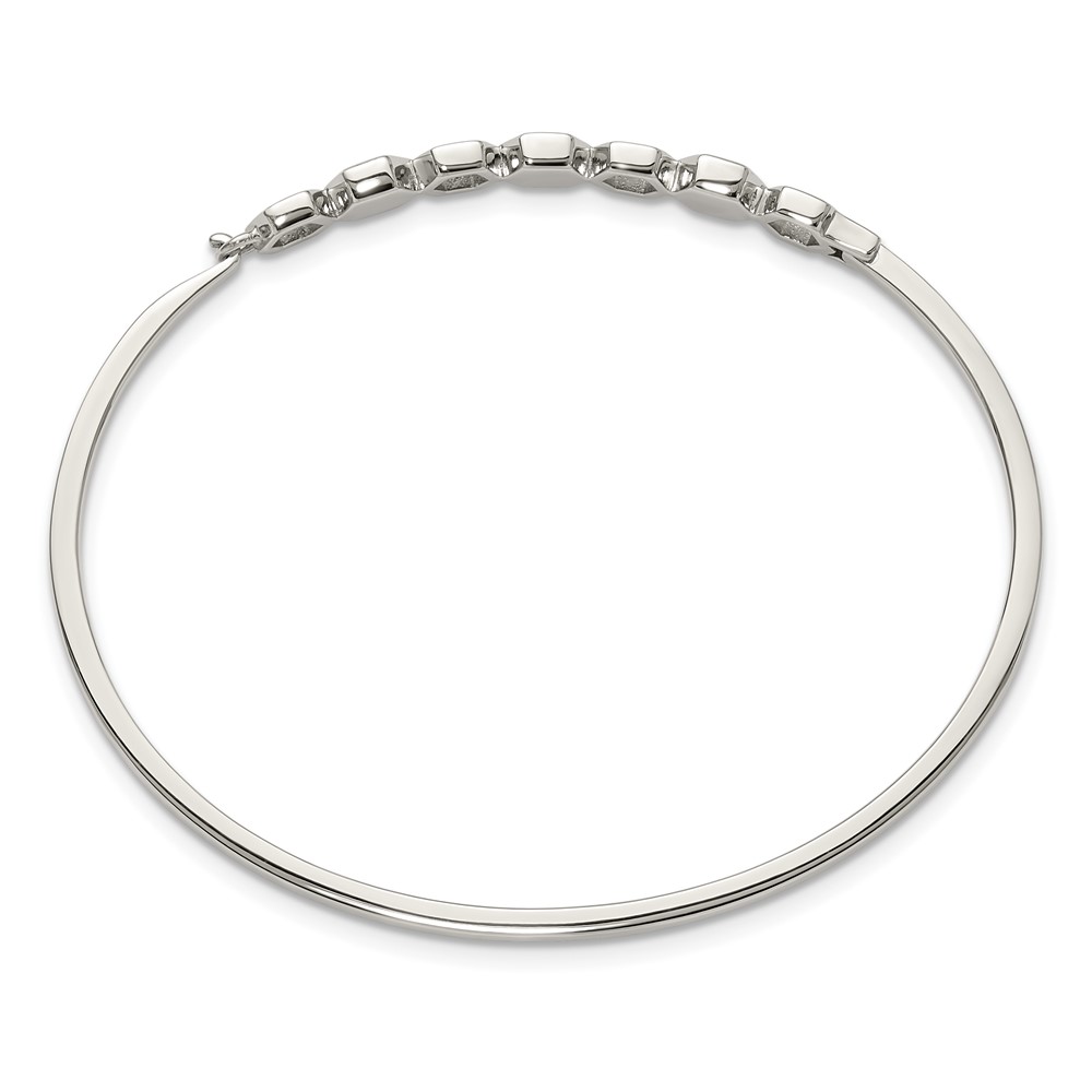 Stainless Steel Polished with Crystals Hexagons Hinged Bangle - Image 2