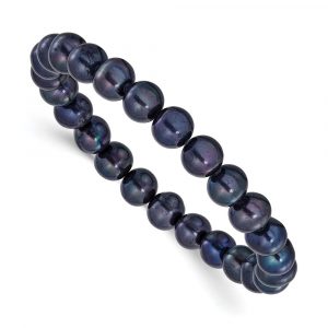 8-9mm Black Round Freshwater Cultured Pearl Stretch Bracelet
