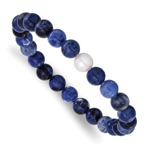 8-9mm Lapis and White Freshwater Cultured Pearl Stretch Bracelet