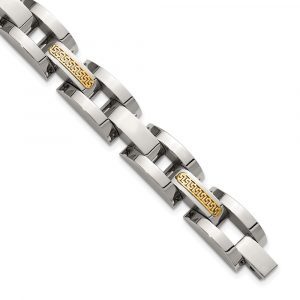 Stainless Steel Polished w/14K Accent 8.25-inch Link Bracelet