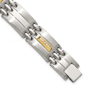 Stainless Steel Brushed/Polished w/14K Accent 1/4ct. Diamond 8.5-inch Bracelet