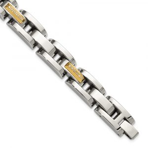 Stainless Steel Polished w/14K Accent 1/4ct. Diamond 8.25-inch Link Bracelet
