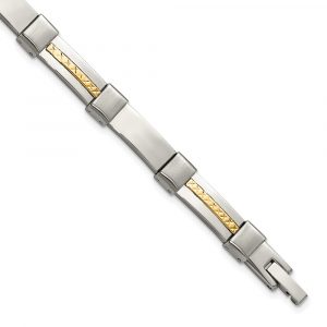 Stainless Steel Brushed and Polished w/14K Accent D/C 8.25-inch Link Bracelet