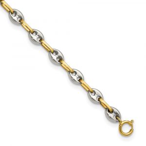 Stainless Steel Polished w/14K Accent 7.5-inch Mariner Link Bracelet