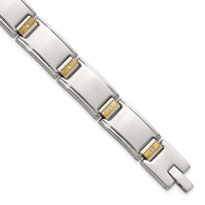 Stainless Steel Polished w/14K Accent and 1/10ct. Diamond 8.5-inch Link Bracel
