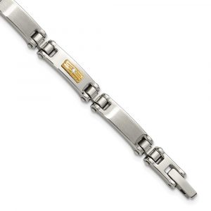 Stainless Steel Brushed/Polished w/14K Accent 1/20ct. Diamond 8.5-inch Bracele