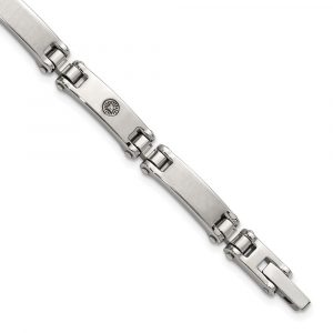 Stainless Steel Brushed/Polished w/14K White Accent .02ct. Dia 8.5-inch Bracel