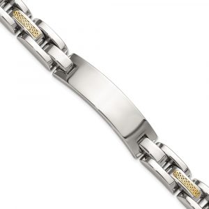 Stainless Steel Polished w/14K Accent 8.5-inch ID Link Bracelet