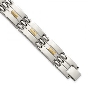 Stainless Steel Polished w/14K Accent and 1/15ct. Diamond 8.5-inch Link Bracel