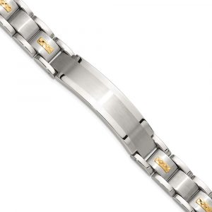 Stainless Steel Brushed/Polished w/14K Accent D/C 8.5-inch ID Link Bracelet