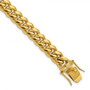 Stainless Steel Polished Yellow IP-plated w/CZ 9.25-inch Curb Link Bracelet
