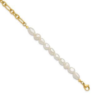 Stainless Steel Polished Yellow IP Freshwater Cultured Pearl 8.25-inch Bracele