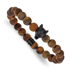 Stainless Steel Polished Black IP Matte Tiger's Eye 7-inch Stretch Bracelet