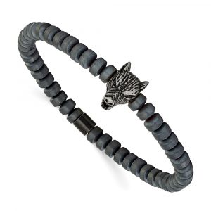 Stainless Steel Antiqued Matte Hematite Beaded 7.25-inch Stretch Bracelet