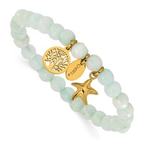 Stainless Steel Polished Yellow IP Starfish/Tree Amazon 6.25-inch Stretch Brac