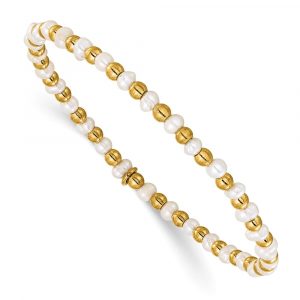 Stainless Steel Polished Yellow IP FWC Pearl 6.5-inch Stretch Bracelet