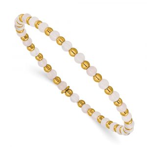 Stainless Steel Polished Yellow IP Pink Quartz 6.25-inch Stretch Bracelet