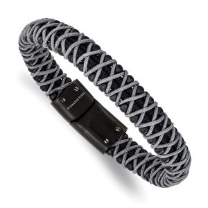 Stainless Steel Brushed Black IP Grey Nylon 8.5-inch Bracelet