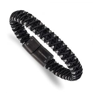 Stainless Steel Brushed Gunmetal IP Black Nylon 8.5-inch Bracelet