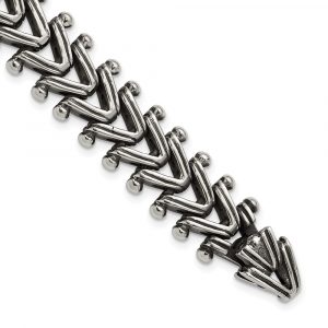 Stainless Steel Antiqued and Polished 8.25-inch Fancy Franco Link Bracelet