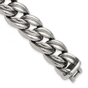 Stainless Steel Antiqued and Polished 8.5-inch Curb Link Bracelet