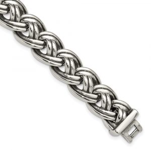 Stainless Steel Antiqued and Polished 8.5-inch Curb Link Bracelet