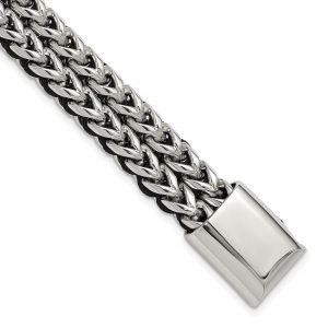 Stainless Steel Polished 8.5-inch Black Cord Cha-inch Bracelet