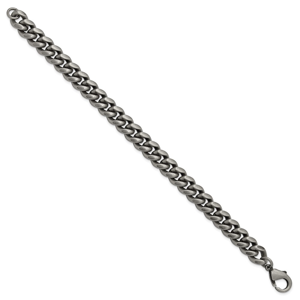 Stainless Steel Antiqued & Brushed 10mm 8.5-inch Curb Link Bracelet - Image 2