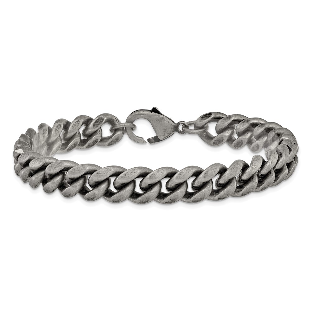 Stainless Steel Antiqued & Brushed 10mm 8.5-inch Curb Link Bracelet - Image 3