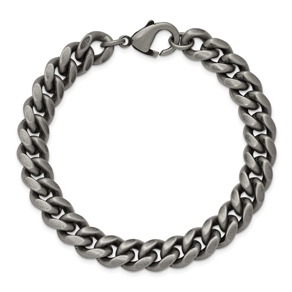 Stainless Steel Antiqued & Brushed 10mm 8.5-inch Curb Link Bracelet - Image 4