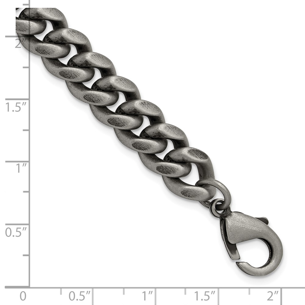 Stainless Steel Antiqued & Brushed 10mm 8.5-inch Curb Link Bracelet - Image 5