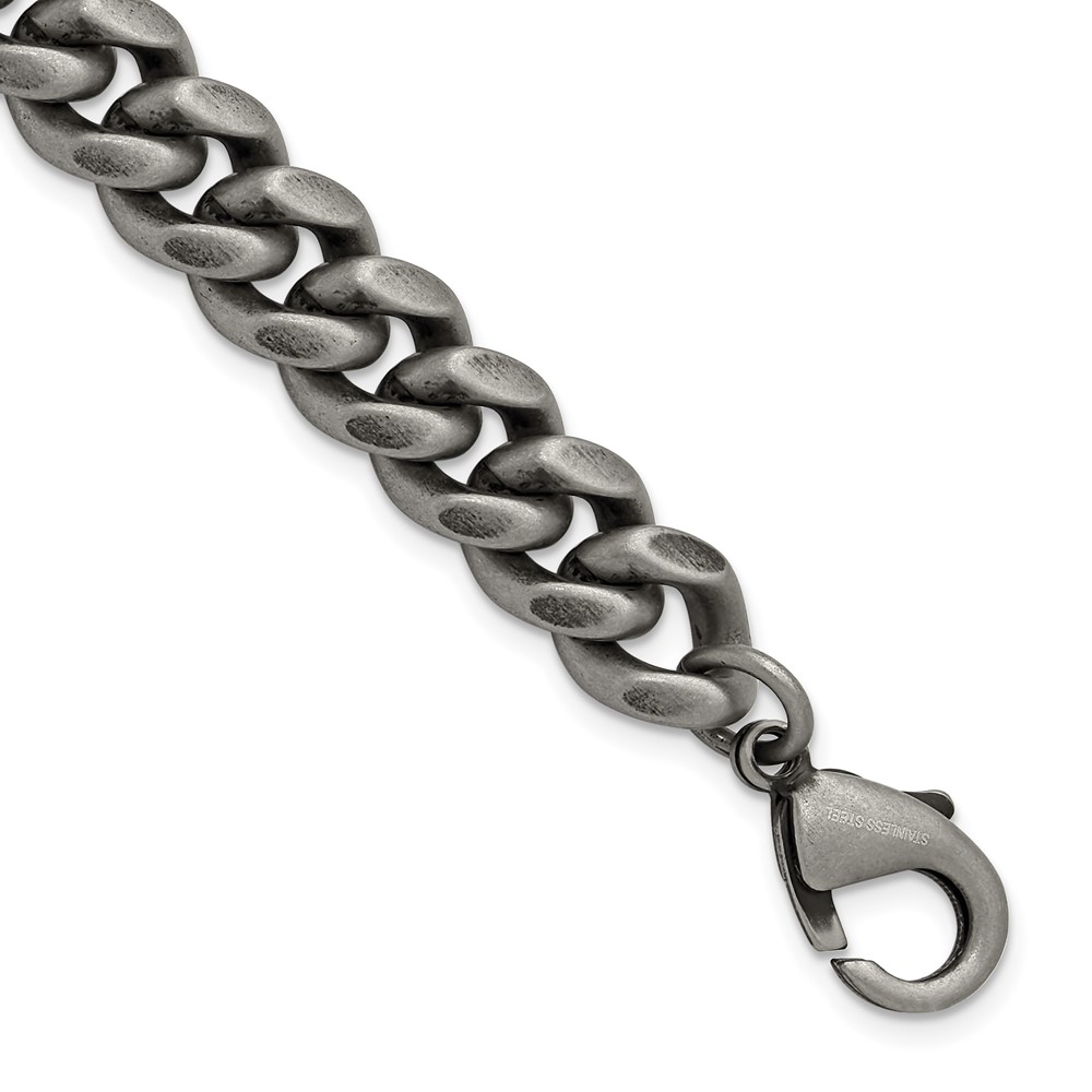 Stainless Steel Antiqued & Brushed 10mm 8.5-inch Curb Link Bracelet