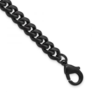 Stainless Steel Brushed 8mm Black IP Plated 8.5-inch Curb Link Bracelet