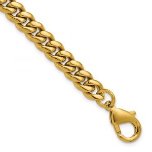 Stainless Steel Polished 8mm Yellow IP Plated 8.5-inch Curb Link Bracelet