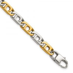 Stainless Steel Polished w/ Yellow IP 6mm 8.5-inch Anchor Cha-inch Bracelet