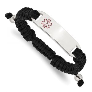 Stainless Steel Polished Enamel Nylon 7.5-10.5-inch Adj Medical ID Bracelet