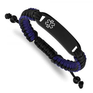 Stainless Steel Polished Black IP Enamel Nylon Adjust Medical ID Bracelet