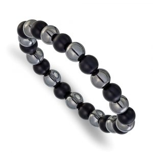 Stainless Steel Polished Agate/Hematite Beaded 6.25-inch Stretch Bracelet