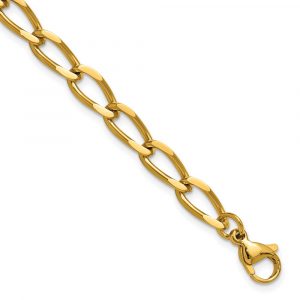 Stainless Steel Polished Yellow IP-plated 8-inch Elongated Curb Link Bracelet