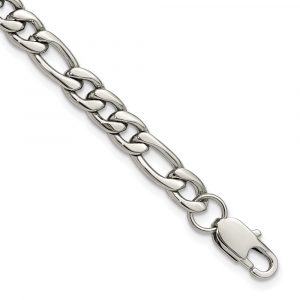 Stainless Steel Polished 8mm 9-inch Figaro Bracelet