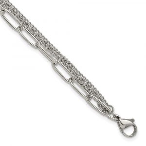Stainless Steel Polished Multi-Strand 7-inch +1.25-inch Bracelet